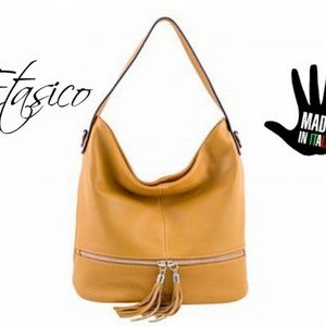 Etasico Leather Handbag Fringe Tassel Bag